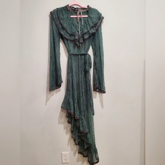 AFRM | Dresses | Afrm Green Lace Sheer Assymetrical Dress Sz L Nwot |  Poshmark